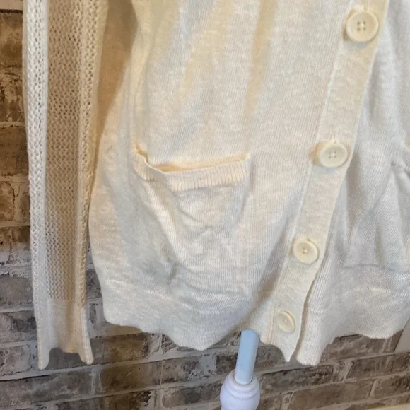 Lucky Brand ivory cardigan. Size L. Lightweight button down with pockets. - Picture 5 of 16